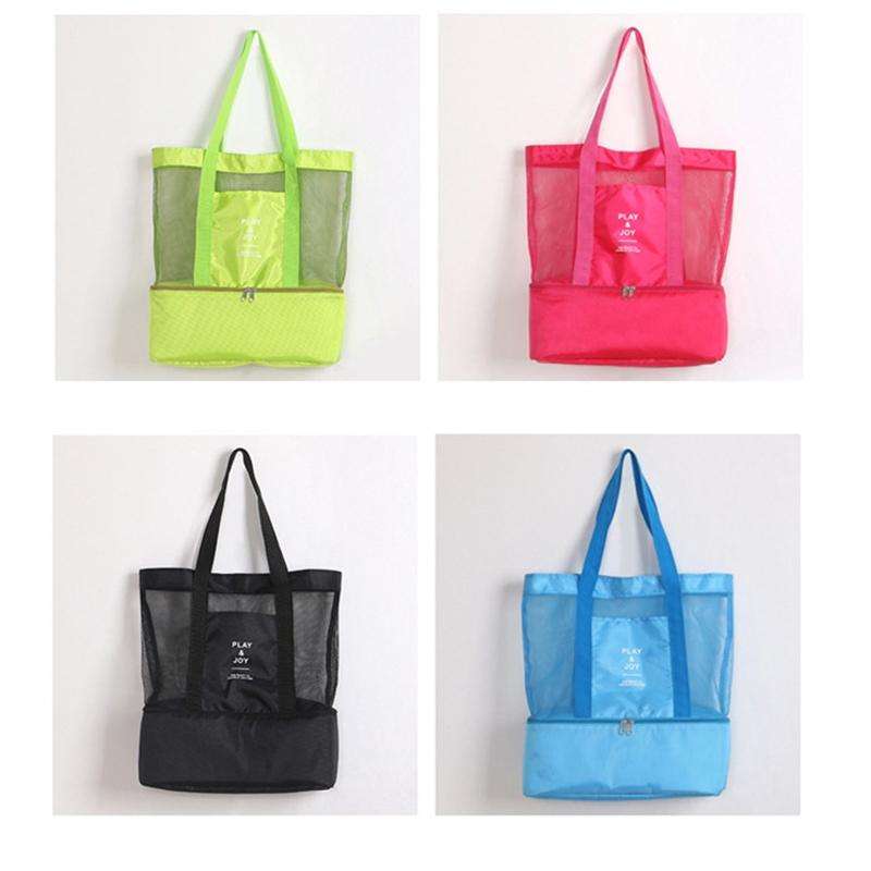 Portable Double Layer Mesh Sport Duffel Beach Picnic Shoulder Storage Bag Handbag(Blue)