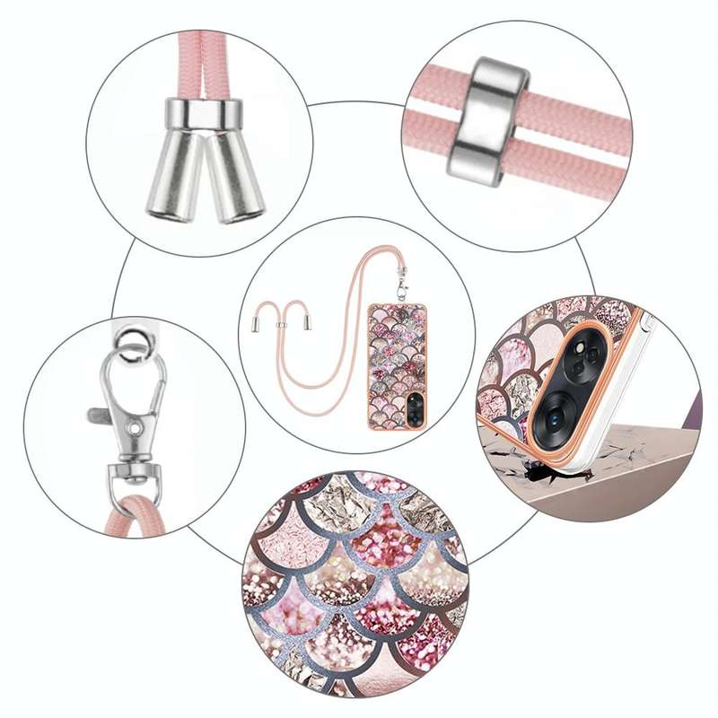 For OPPO Reno8 T 4G Electroplating IMD TPU Phone Case with Lanyard(Pink Scales)