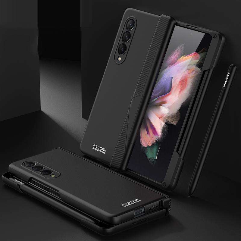For Samsung Galaxy Z Fold3 5G GKK Magnetic Hinged Phone Flip Case with Side Pen Slot(Black)