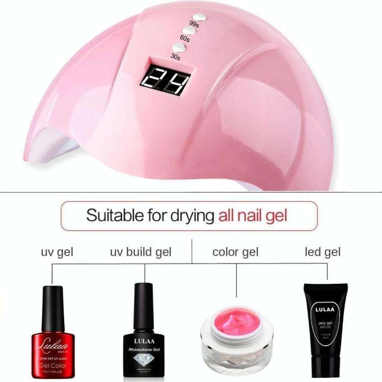 36W UV Led Lamp Nail Dryer 12 Leds for Nail Machine Curing 30s/60s/99s Timer USB Connector(Pink)