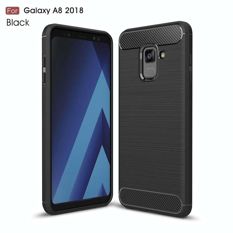 For Galaxy A8 (2018) Brushed Texture Carbon Fiber Shockproof TPU Protective Back Case (Black)