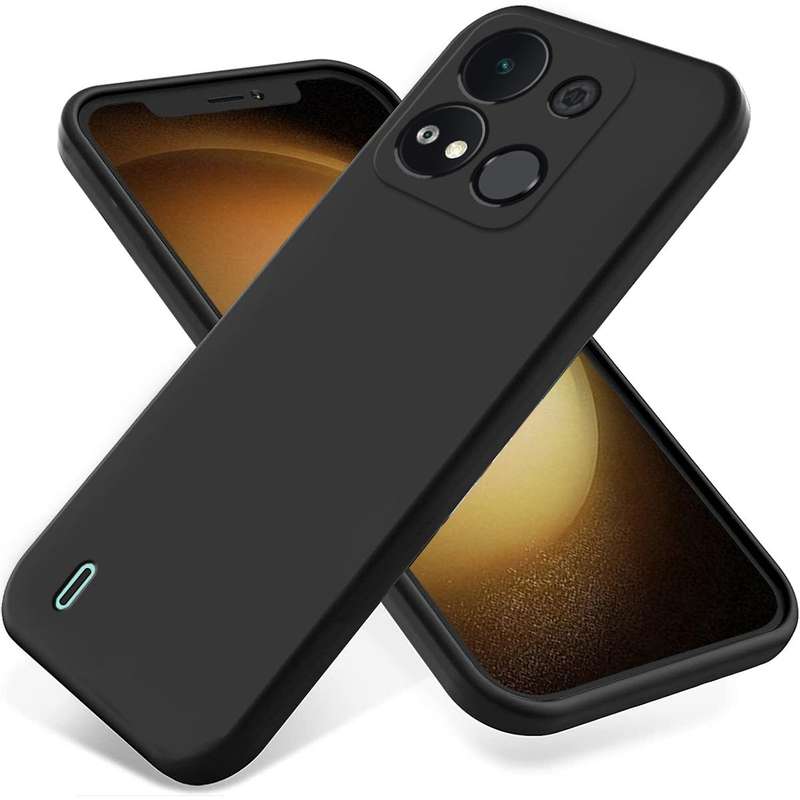 For itel A04 Pure Color Liquid Silicone Shockproof Phone Case(Black)
