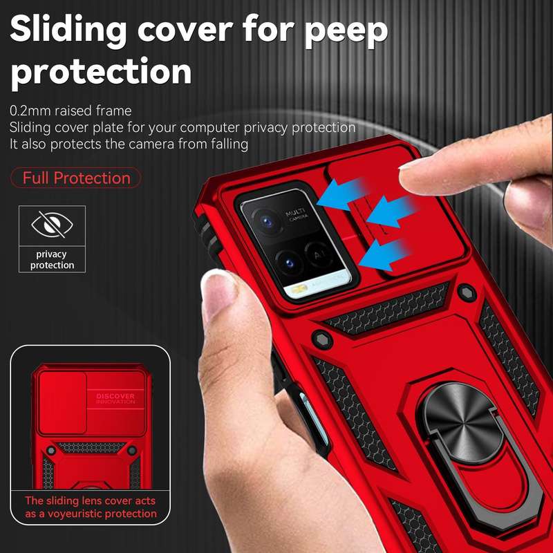 For vivo Y21 Sliding Camshield Holder Phone Case(Red)