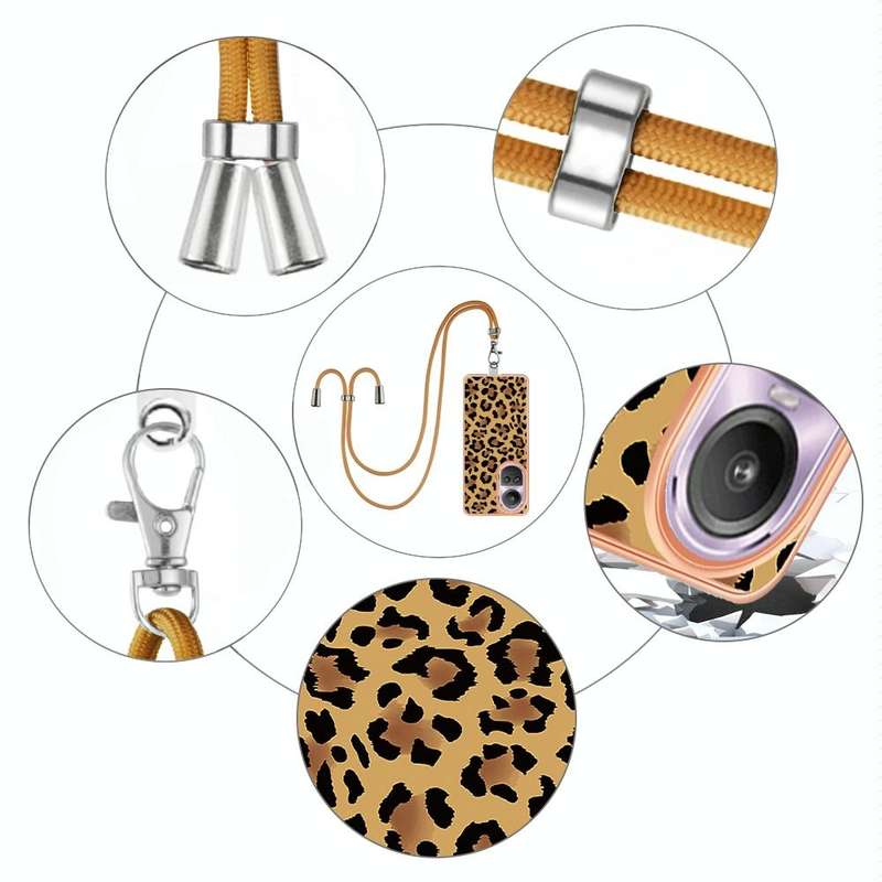 For OPPO Reno10 Pro 5G Global Electroplating Dual-side IMD Phone Case with Lanyard(Leopard Print)
