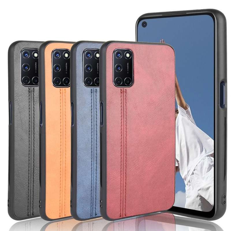 For Oppo A92/A72/A52 Shockproof Sewing Cow Pattern Skin PC + PU + TPU Case(Black)