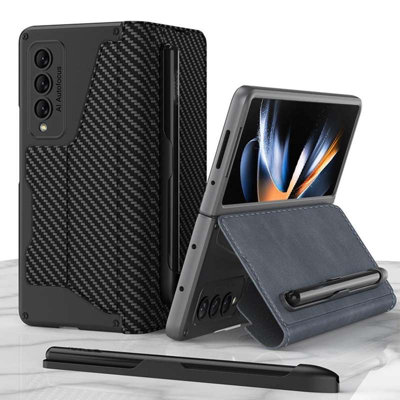 For Samsung Galaxy Z Fold4 GKK Armor Flip Leather Phone Case with Pen Slots(Black)
