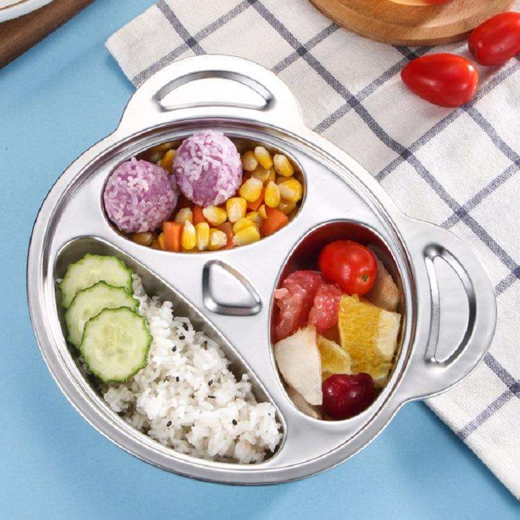 Children Household Stainless Steel Grid Cartoon Dinner Plate(Panda)