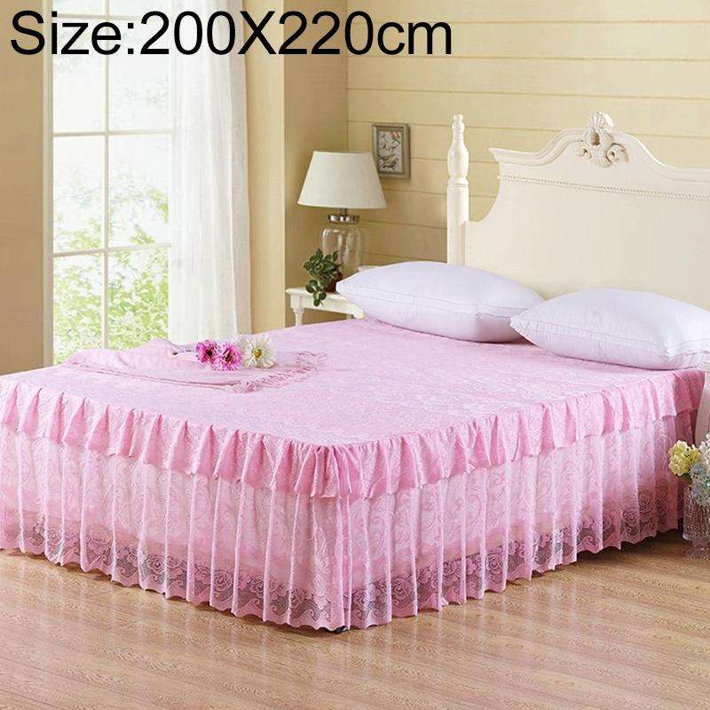 Lace Bed Skirt Sheet Princess Bedspread Mattress Cover, Size:200X220cm(Pink)