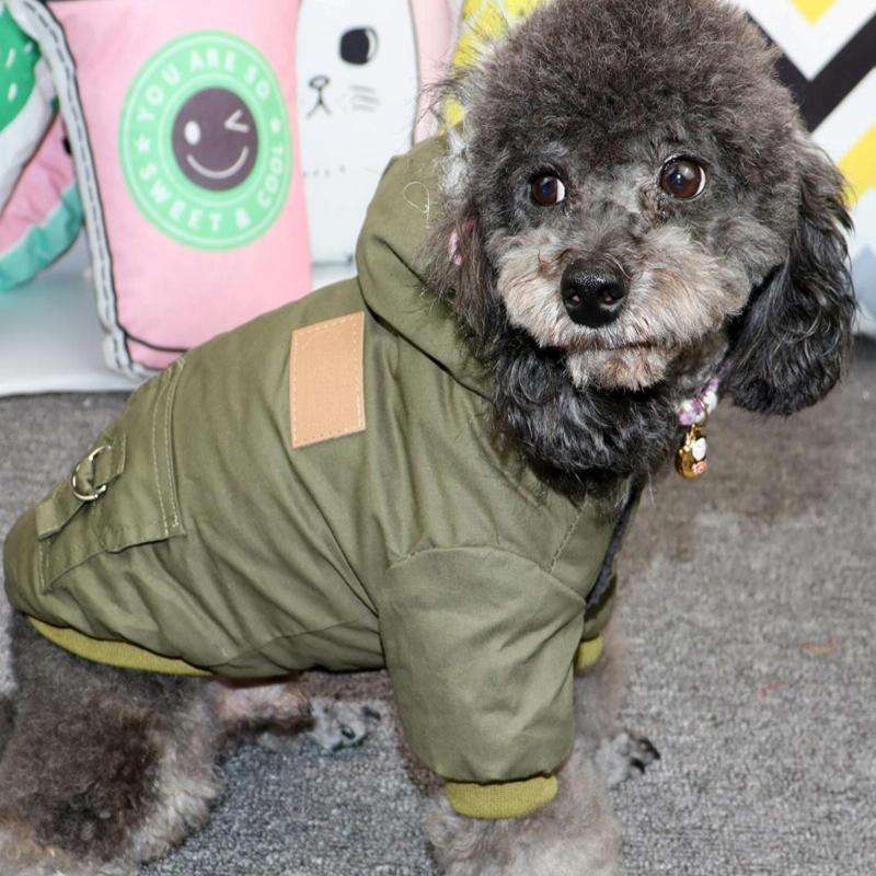Thick Dog Clothes Pet Fur Vollar Hood Autumn Winter Cotton Coat, Color: Green(S)