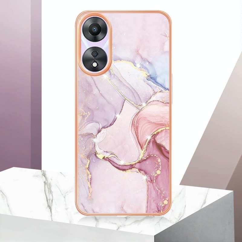 For OPPO A78/A58 Electroplating Marble Dual-side IMD Phone Case(Rose Gold 005)