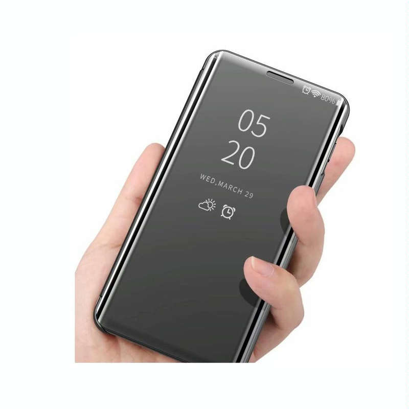 For Samsung Galaxy A33 5G Plated Mirror Flip Leather Case with Holder(Blue)