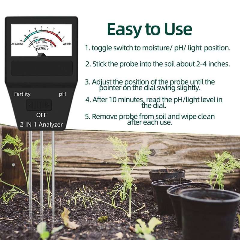 2 in 1 Soil PH Meter Fertility Tester Instrument Gardening Tools with 3 Probes