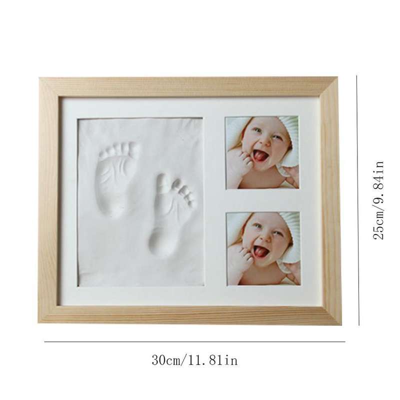 Baby Hand Foot Print Mold Maker Solid Wooden Photo Frame With Cover Fingerprint Mud Set(White)