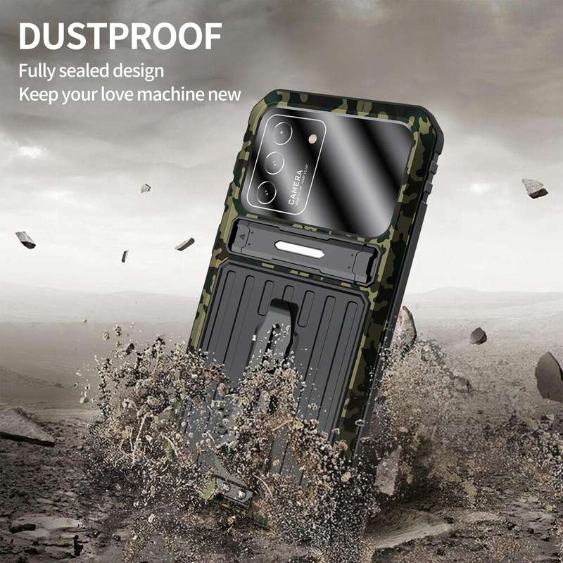 For Samsung Galaxy S21 5G Armor Shockproof Splash-proof Dust-proof Phone Case with Holder(Camoufl...