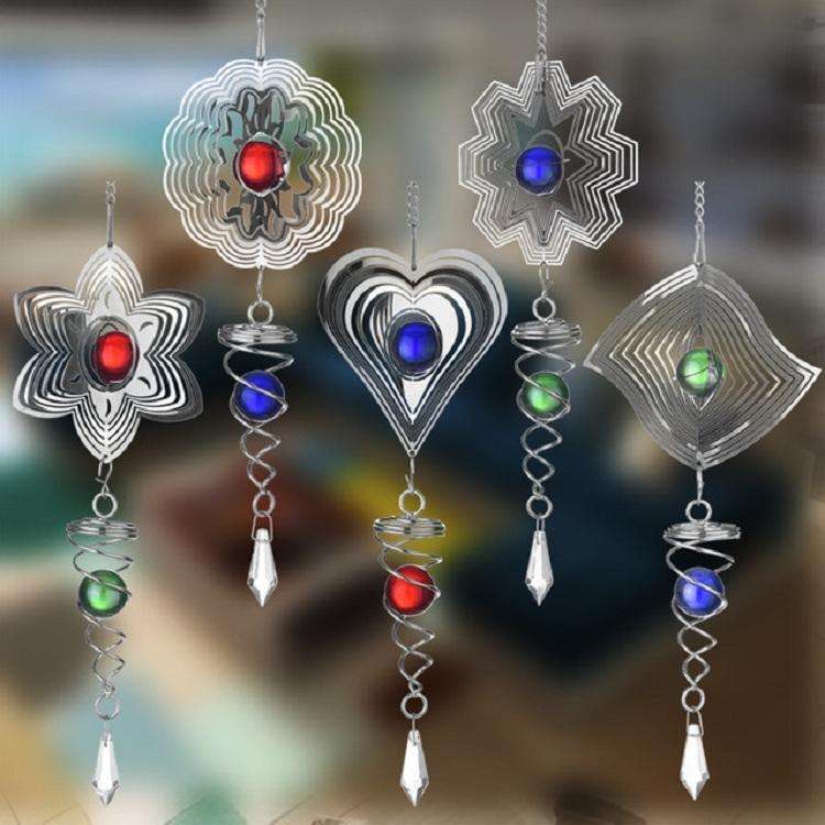 Crystal Stainless Steel Mirror Three-dimensional Rotating Wind Chime(Sun)