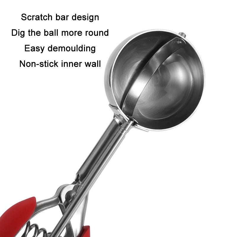 304 Stainless Steel Silicone Handle Ice Cream Scoop, Diameter 4cm