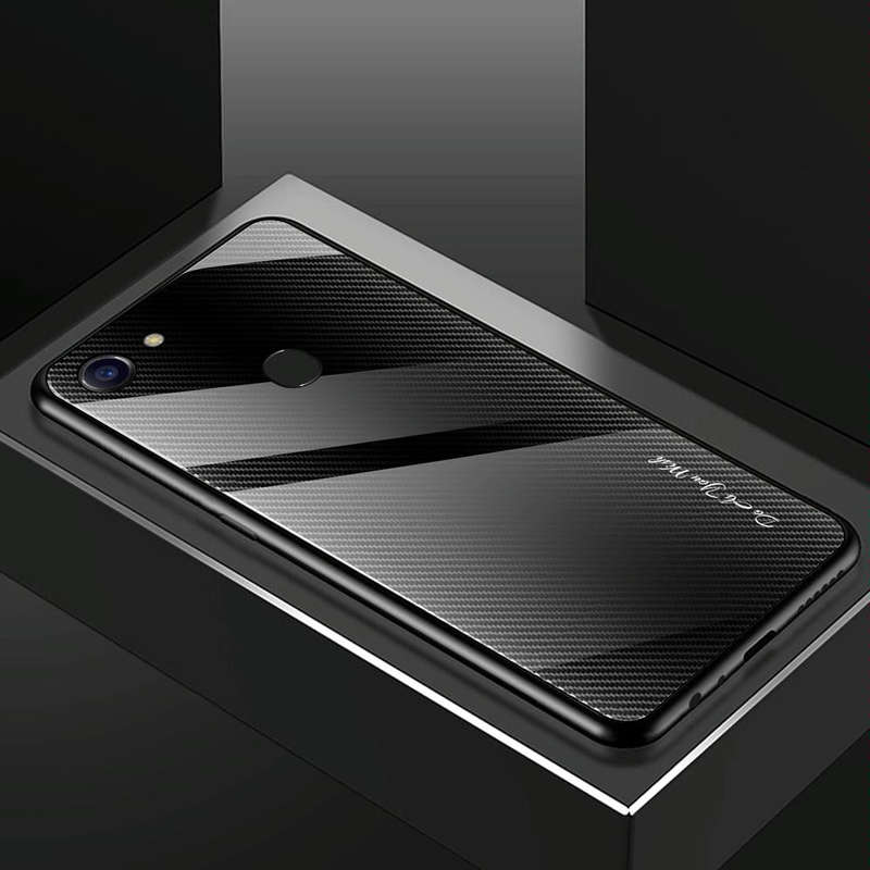 For OPPO F5 Texture Gradient Glass Protective Case(Black)