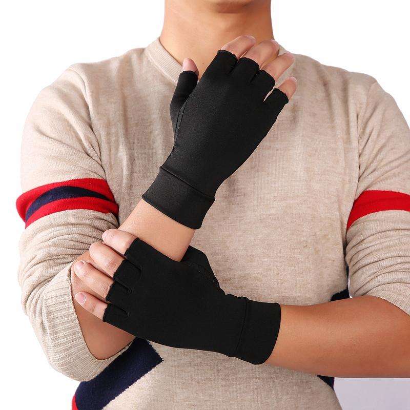 Black Fiber A Pair Sports Breathable Health Care Half Finger Gloves Rehabilitation Training Arthr...