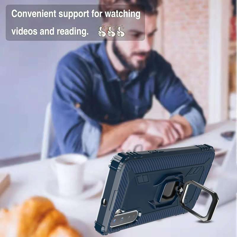 For OnePlus Nord Carbon Fiber Protective Case with 360 Degree Rotating Ring Holder(Blue)
