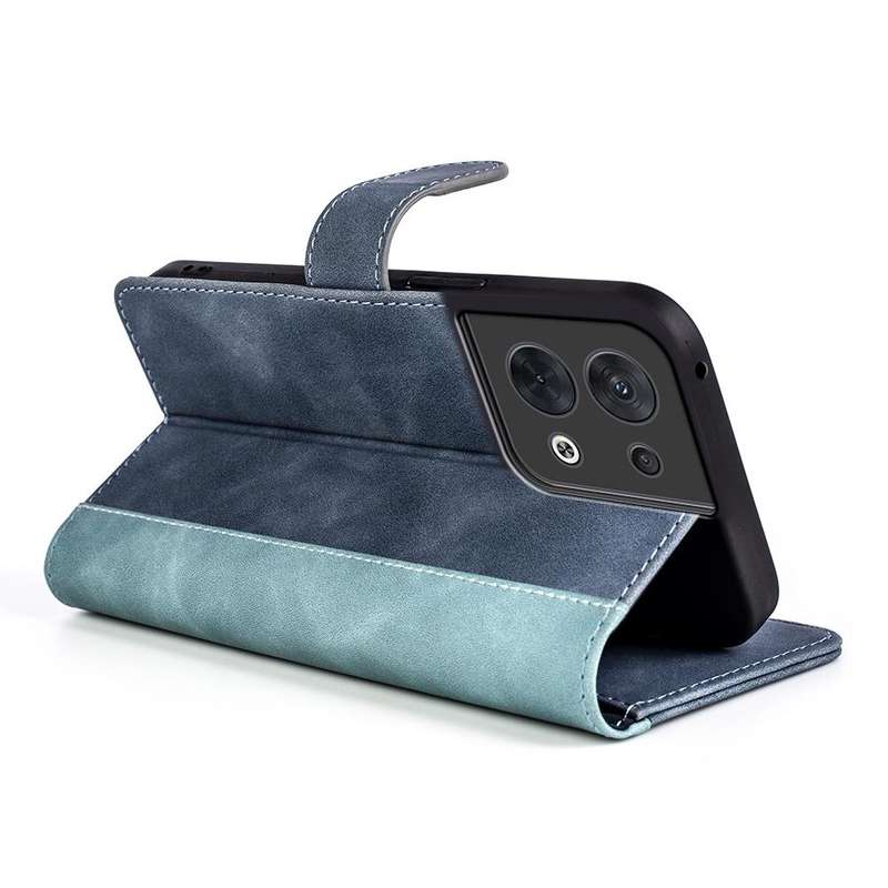 For OPPO Reno8 Stitching Horizontal Flip Leather Phone Case(Blue)