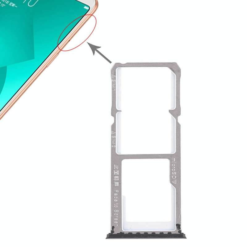 For OPPO A83 2 x SIM Card Tray + Micro SD Card Tray (Black)