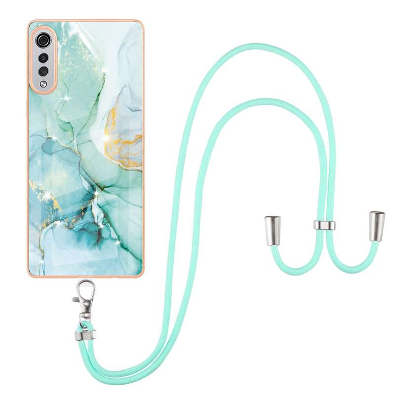 For LG Velvet 4G / 5G / G9 Electroplating Marble Pattern IMD TPU Shockproof Case with Neck Lanyar...