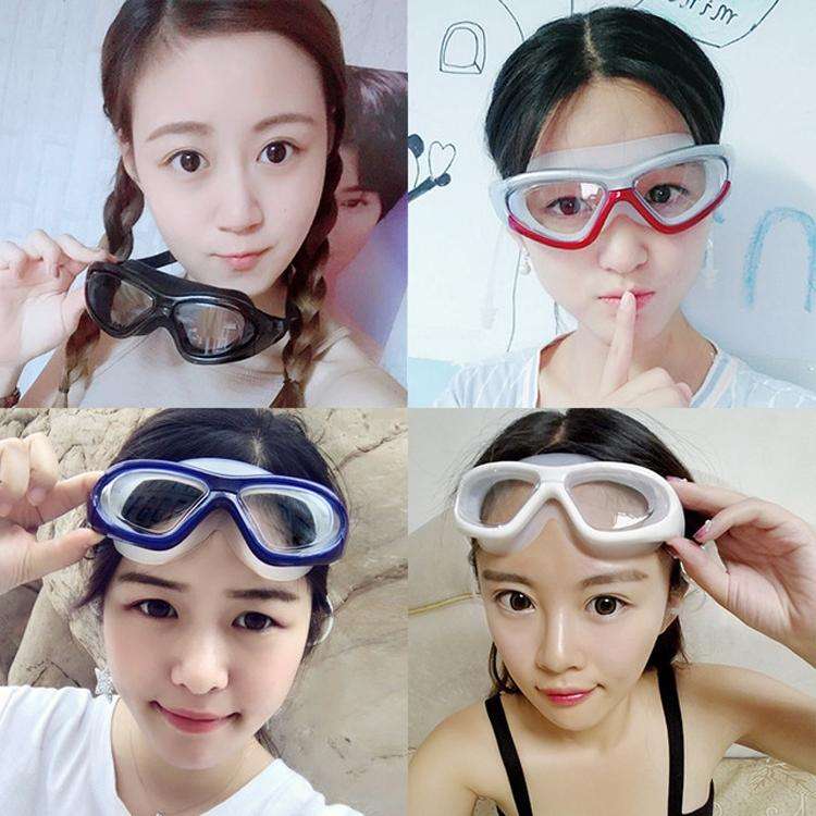 J8150 Eye Protection Flat Light Adult waterproof Anti-fog Big Frame Swimming Goggles with Earplug...