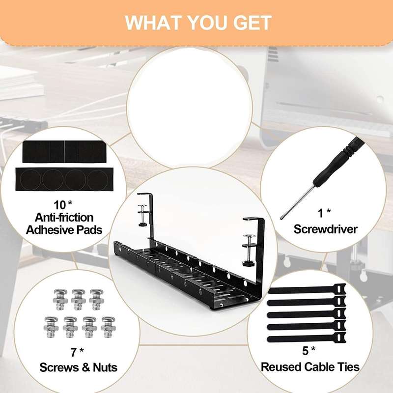 Stretchable Under Desk Cable Management Tray Carbon Steel Cable Organizer Cable Storage Rack(Black)