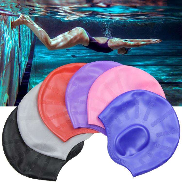 Silicone Ear Protection Waterproof Swimming Cap for Adults with Long Hair(Purple)