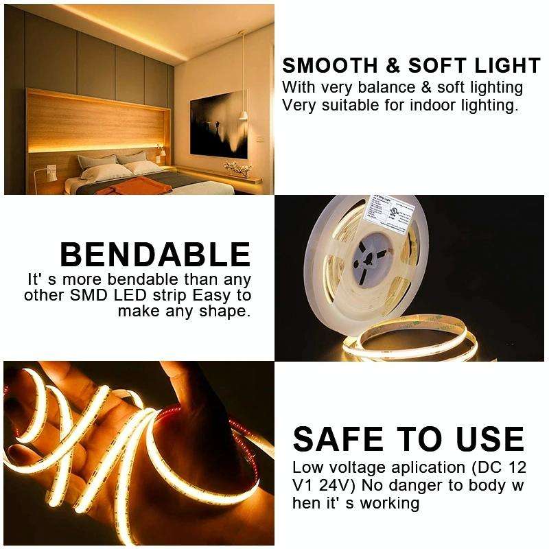 1m 24V 8mm Wide COB Adhesive Decorative LED Light Strip, Specification: 480 Beads-14W-90 Display(...