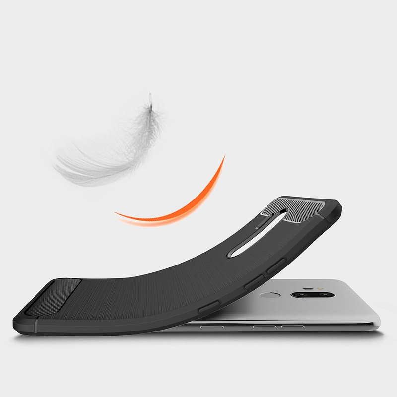 For LG G7 ThinQ Brushed Texture Carbon Fiber Shockproof TPU Protective Back Case (Black)