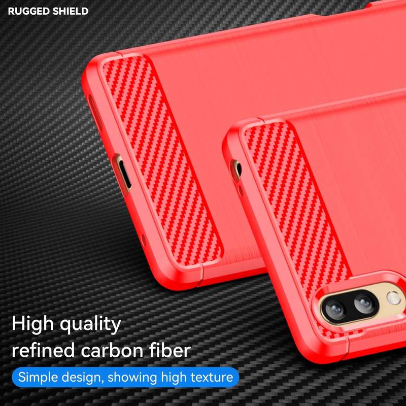 For Sony Xperia L3 Brushed Texture Carbon Fiber TPU Phone Case(Red)