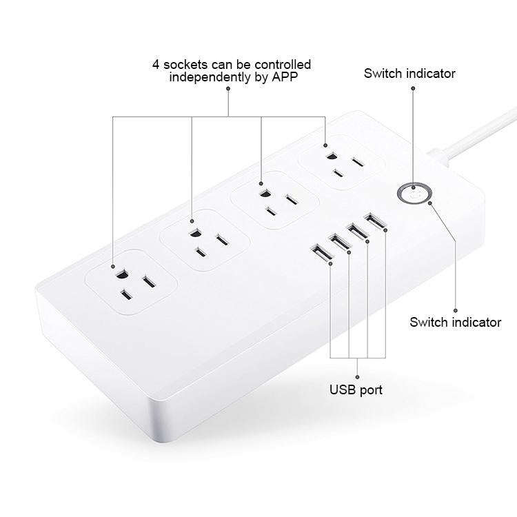 4 x USB Ports + 4 x US Plug Jack WiFi Remote Control Smart Power Socket Works with Alexa & Google...