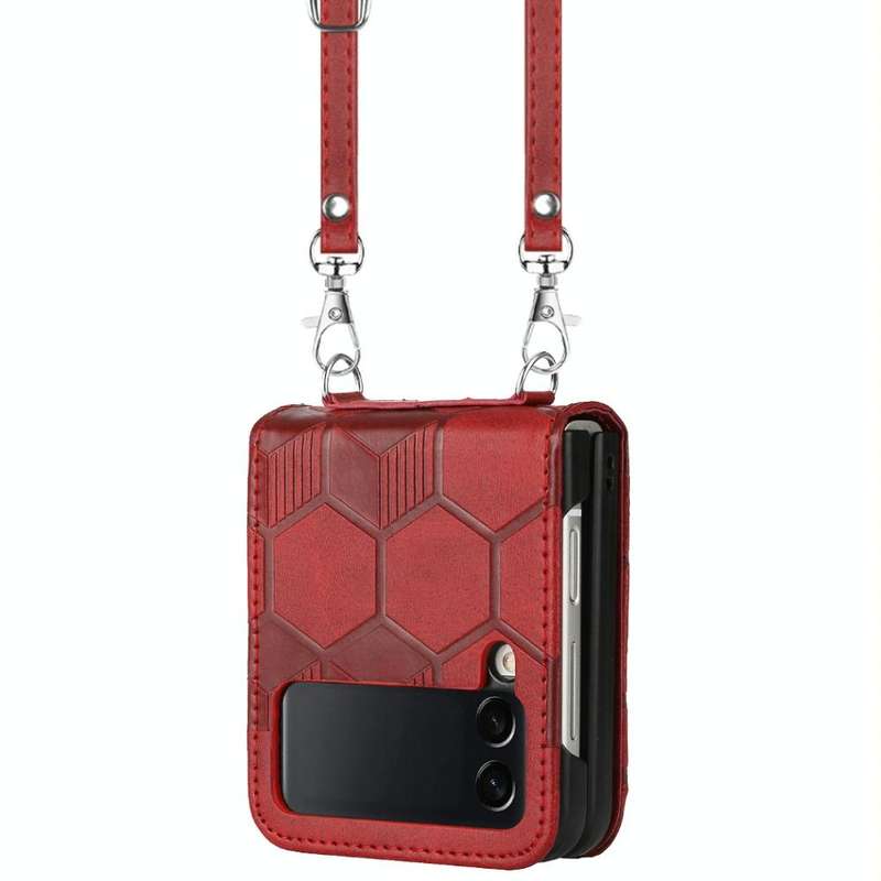 For Samsung Galaxy Z Flip4 Crossbody Football Texture Leather Phone Case(Red)