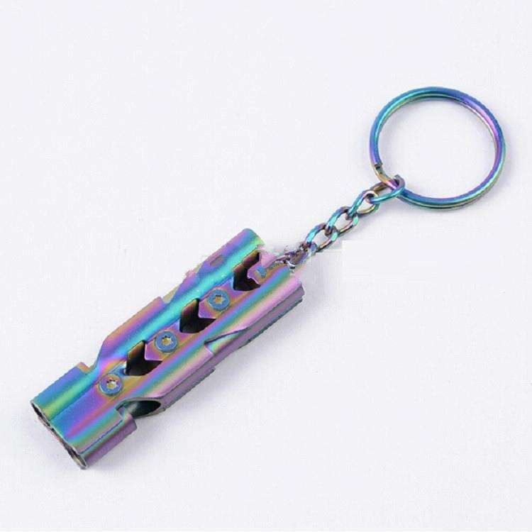 Outdoor High-decibel Stainless Steel Self-protection Double Tube Survival Whistle with Key Ring(B...