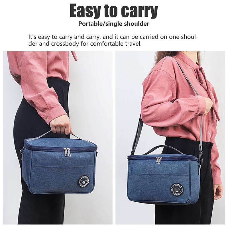 Thermal Lunch Box Bag Durable Waterproof Office Cooler Lunchbox with Strap L(Dark Red)