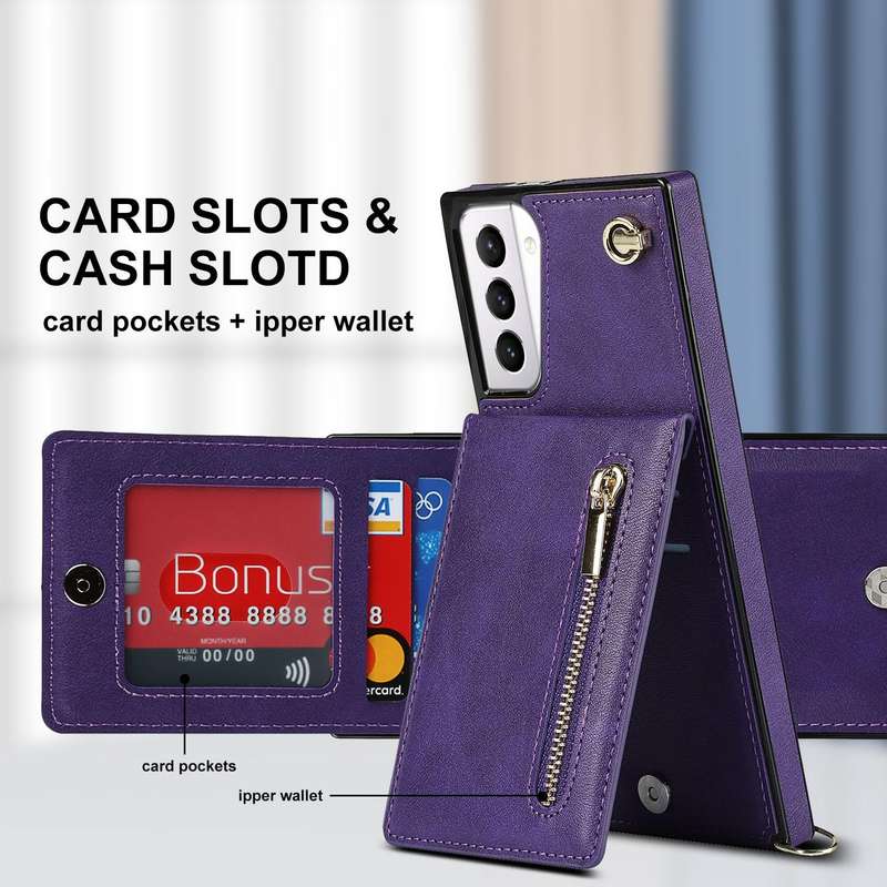 For Samsung Galaxy S21+ 5G Cross-body Zipper Square TPU+PU Back Cover Case with Holder & Card Slo...