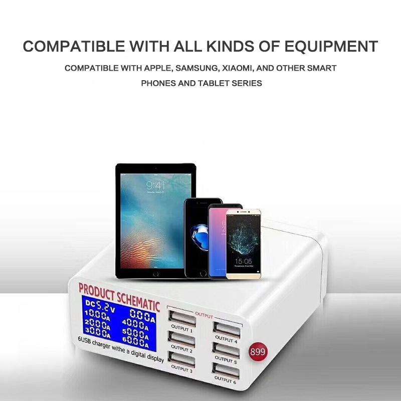 896 40W QC 3.0 6 USB Ports Fast Charger with LCD Digital Display, EU Plug(White)