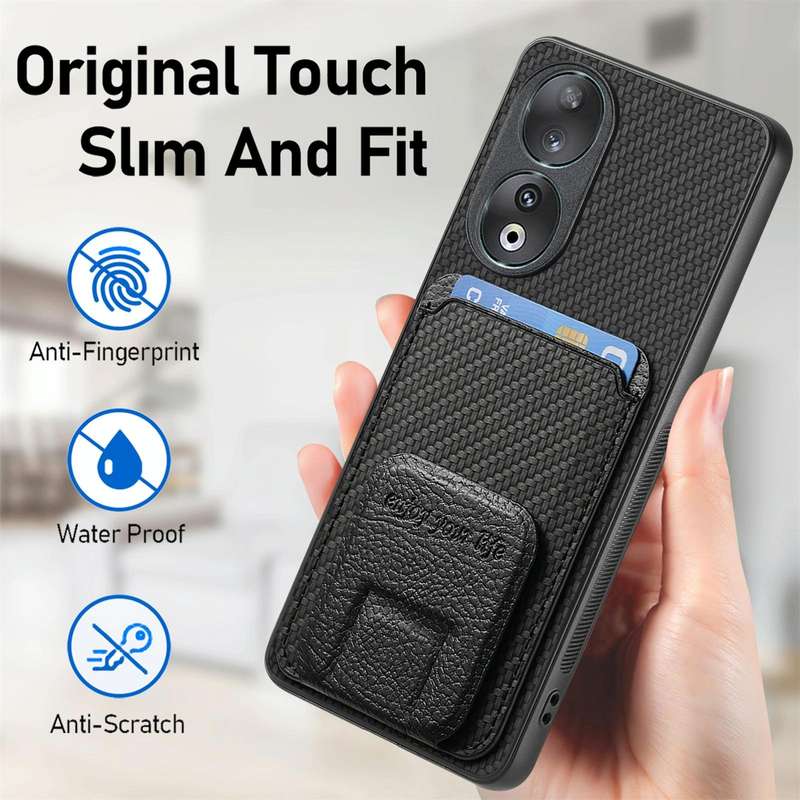 For Huawei P50 Carbon Fiber Card Bag Fold Stand Phone Case(Black)