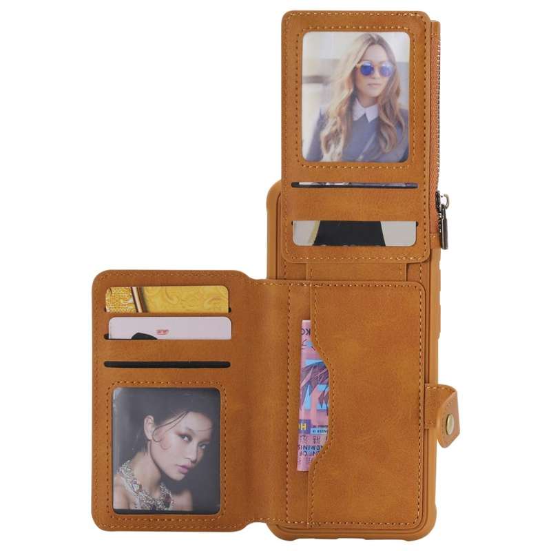For Galaxy S8 Plus Zipper Shockproof Protective Case with Card Slots & Bracket & Photo Holder & W...