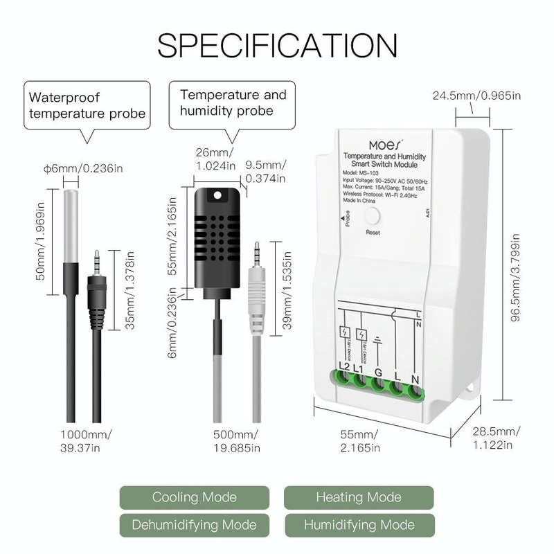 Temperature and Humidity Probe Tuya Dual-way Temperature and Humidity Switch Timer Smart Switch