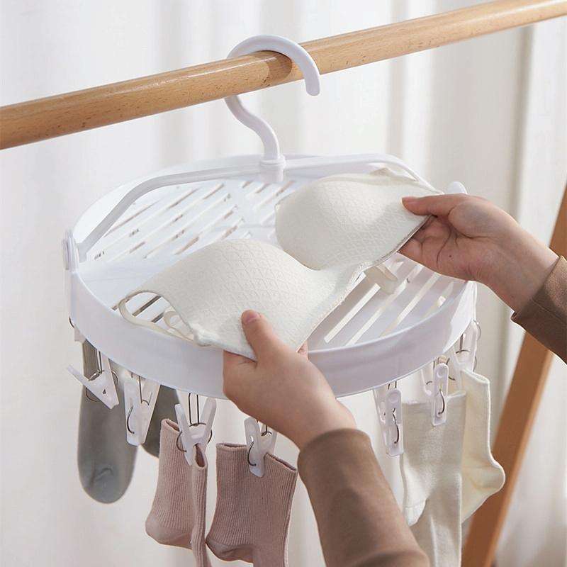 Sock Clip Round Drying Rack Folding Plastic Long Clothespin(Blue)