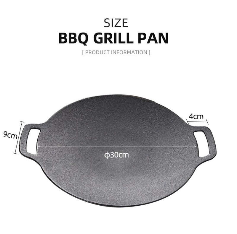 Outdoor Camping BBQ Cast Iron Grill Pan,Style: Baking Pan+Net+Hemp Rope