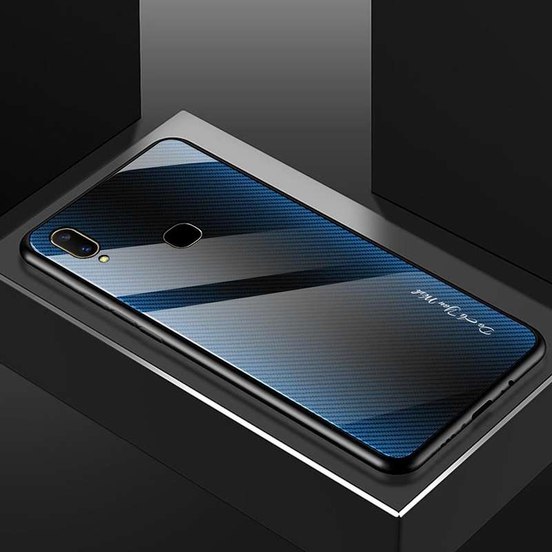 For Vivo V11 Texture Gradient Glass Protective Case(Blue)