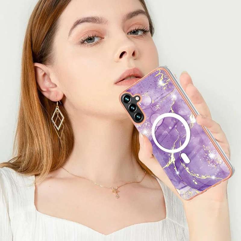 For Samsung Galaxy A54 5G Marble Pattern Dual-side IMD Magsafe TPU Phone Case(Purple 002)