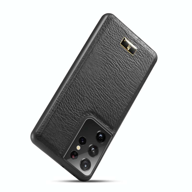For Samsung Galaxy S21 Ultra 5G Fierre Shann Leather Texture Phone Back Cover Case(Cowhide Black)