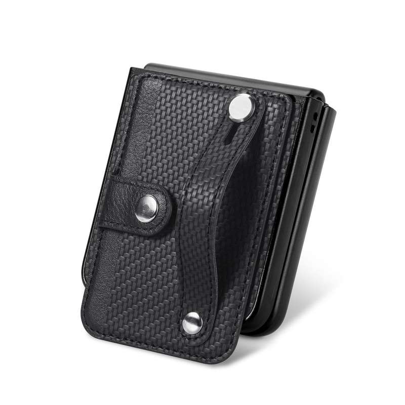For Samsung Galaxy Z Flip 5G Wristband Kickstand Card Wallet Back Cover Phone Case(Black)
