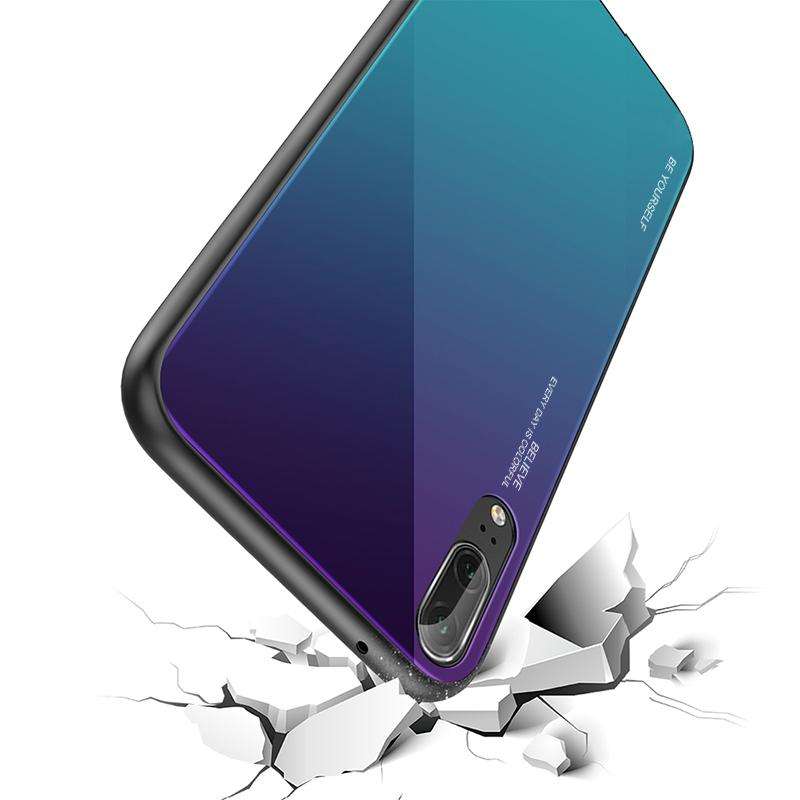 For Huawei P20 Gradient Color Glass Case(Blue)