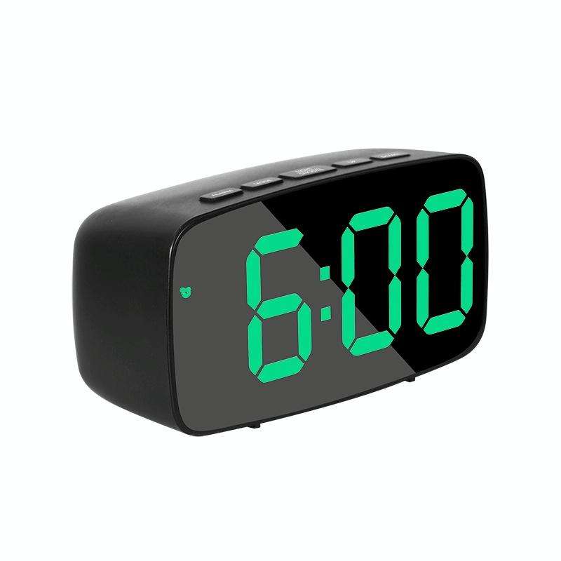 Mirror Bedside Alarm Clock Battery Plug-In Dual-Purpose LED Clock, Colour: Arc-shaped Black Shell...
