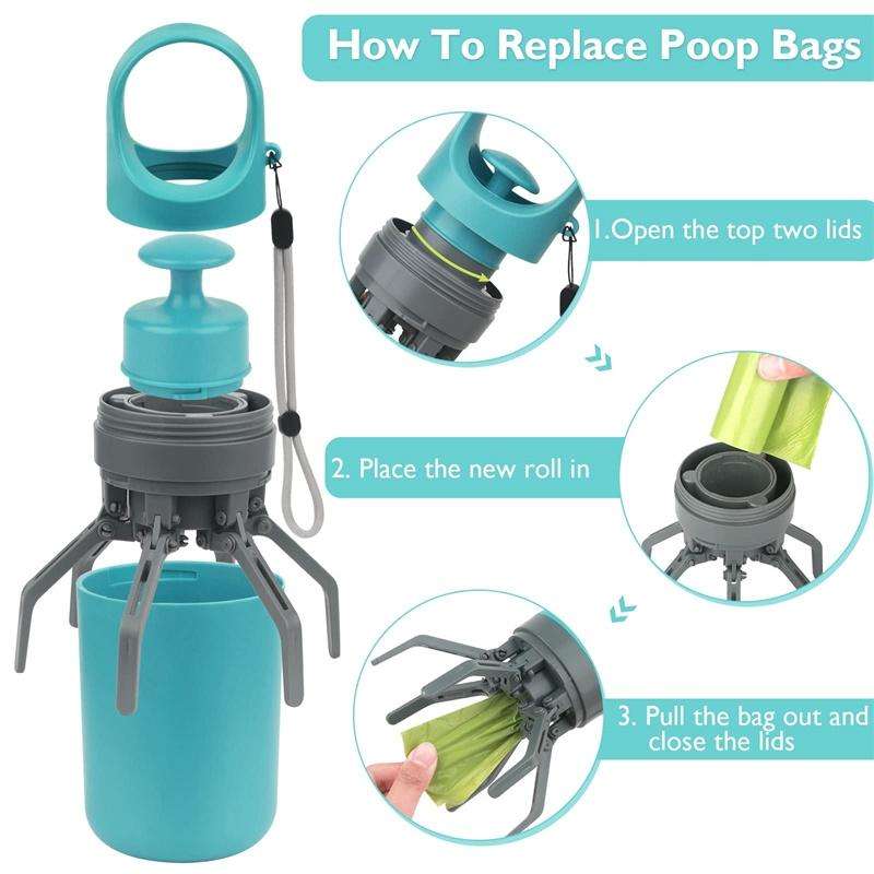 Six-claw Dog Pooper Scooper With Built-in Poop Bag Dispenser(Blue Gray)